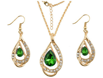 Komplet biżuterii zielone migdały prezent - Lovrin