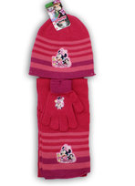 Komplet Czapka Szalik Rękawiczki Minnie Ciemny Róż