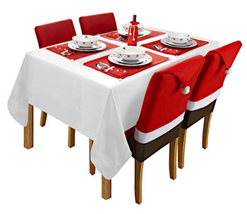 Komplet dekoracji świątecznych na stół i krzesła TUTUMI, biało-czerwony, 14 elementów - Tutumi