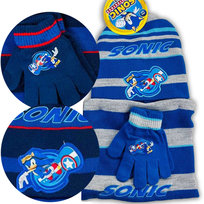 Komplet dziecięcy zimowy czapka szalik rękawiczki Sonic niebieski CIEPŁY