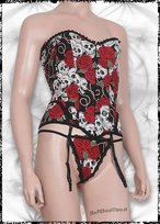 Komplet gorset i stringi - SKULLS & ROSES -L LIVING DEAD SOULS