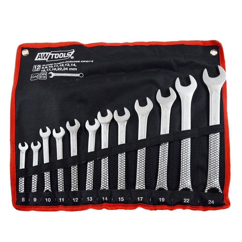 Komplet kluczy płasko-oczkowych AWTOOLS, 8, 9, 10, 11, 12, 13, 14, 15, 17, 19, 22, 24 mm