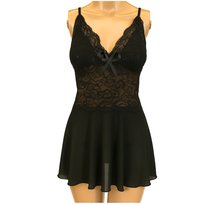  Komplet Koronkowa Bielizna Damska Koszulka Koronka Stringi Kolor Czarny