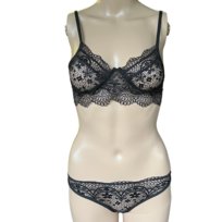  Komplet Koronkowej Bielizny J Stanik Koronka Majtki Kolor Czarny