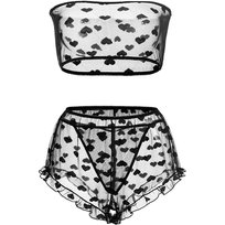 Komplet Koronkowy Zestaw Bielizna Damska Stanik Koronka Top Majtki Czarny