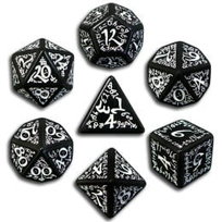 Komplet Kości Elficki, czarno-biały, Q-Workshop, kości RPG Q-WORKSHOP