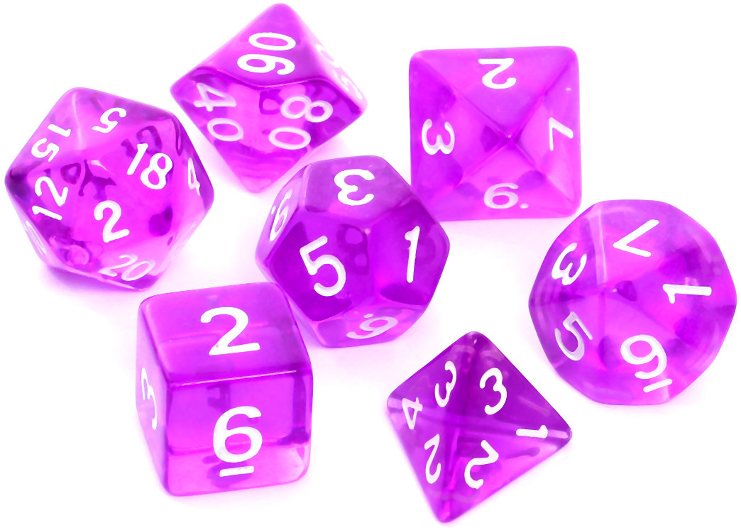 Komplet kości RPG, Rebel, krzyształowe-fioletowe