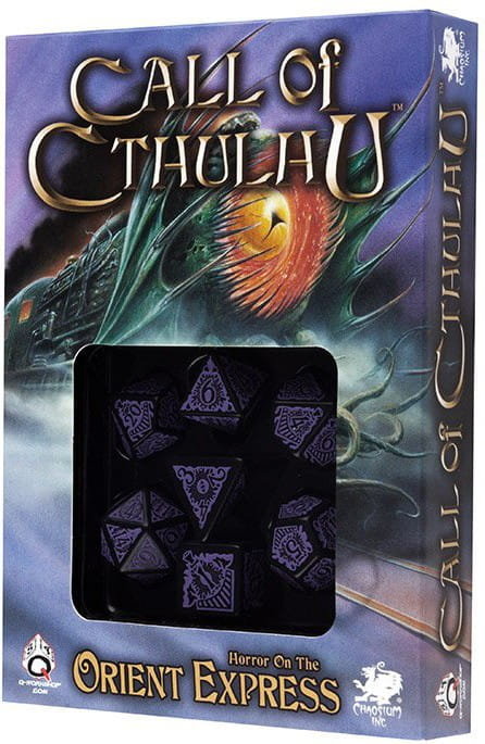 Komplet Kości 'Zew Cthulhu' Horror w Orient Express, czarno-fioletowy, Q-Workshop, kości RPG