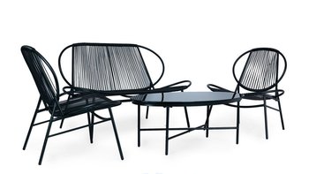 Komplet mebli ogrodowych z rattanu metalu krzesła ławka i stolik czarny - Modernhome