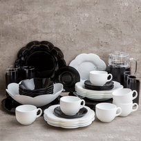 Komplet obiadowy Flore & Flora 46-elementowy biało-czarny LUMINARC