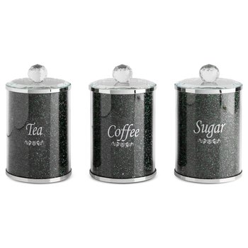 Komplet pojemników Ventosa 3szt. 10x17 kawa herbata cukier zielony czarny do przechowywania z kryształkami w stylu glamour - Eurofirany