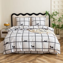 Komplet Pościeli Dwuosobowej Krata Z Kotami 140X200 Z 2 Poszewkami 70X80 COTTON MARKET