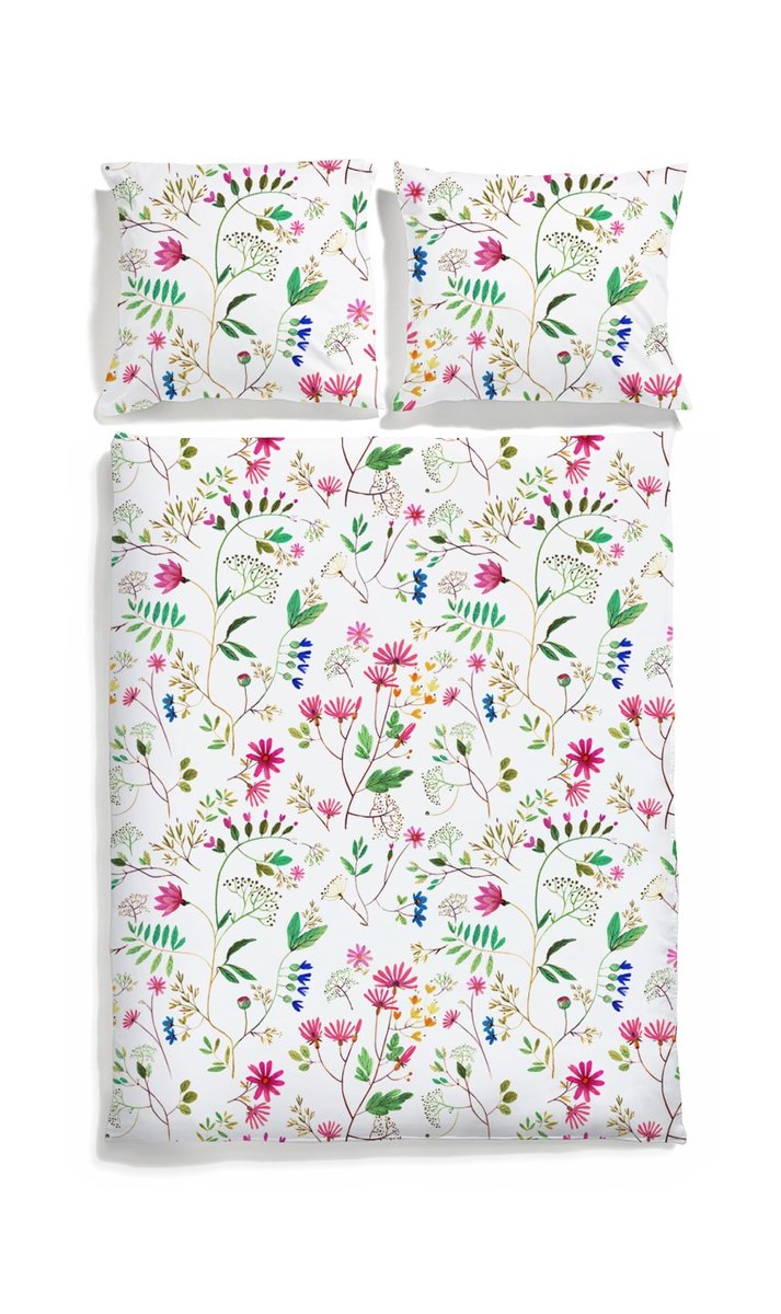 Komplet pościeli dwustronnej WHITE POCKET Kwiatki, 150x200 cm