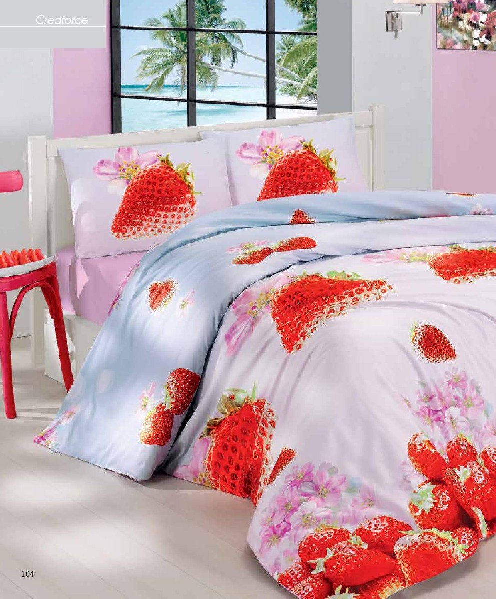 Komplet pościeli satyna bawełniana Valentini Limited Strawberry 160x200+2x70x80 cm