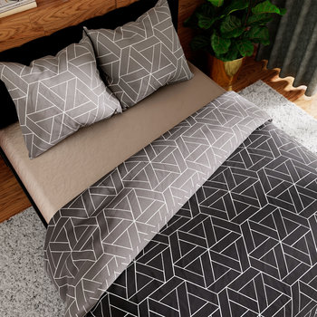 Komplet pościeli z bawełny satynowej w tonacji szaro-czarnej z geometrycznym wzorem, Zafira, rozmiar 160x200 cm - Markizeta