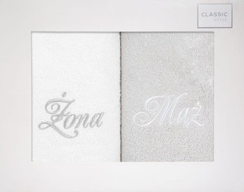 Komplet ręczników Mąż Żona 2x50x90 biały srebrny - 2 szt. 50 X 90 cm - Eurofirany