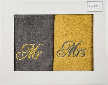 Komplet Ręczników Mr Mrs 2 2 szt. 70 x 140 Stalowy - Eurofirany