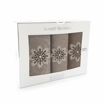 Komplet ręczników w pudełku 3 szt Rozeta nugatowy kwiatki - Zwoltex