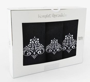Komplet ręczników w pudełku 3 szt Sułtan czarny ornament - Zwoltex