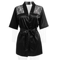  Komplet Satynowy Szlafrok Damski Z Koronką Podomka + Stringi