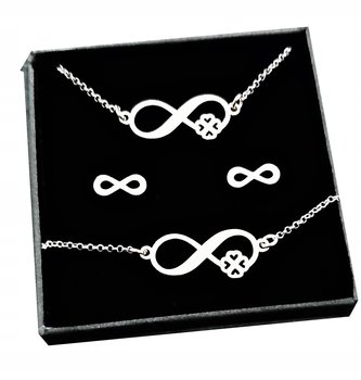 KOMPLET SREBRNY 925 infinity koniczynka + GRAWER - ArtWings