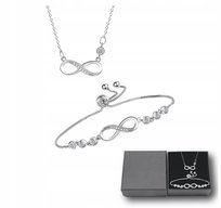 Komplet Srebrny Łańcuszki Kryształki Zawieszka Nieskończoność Infinity