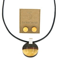 Komplet srebrny, wisiorek kolczyki z bursztynem i czarnym dębem 8787