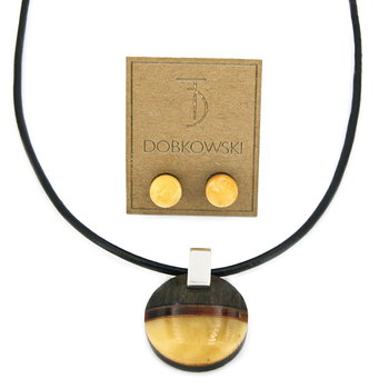 Komplet srebrny, wisiorek kolczyki z bursztynem i czarnym dębem 8787 - Inna marka