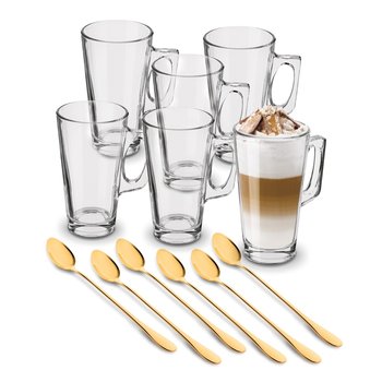 Komplet Szklanek Do Kawy Latte Z Długimi Łyżeczkami 6 Sztuk Zestaw Szklane Kubki Tadar 380 Ml - Tadar