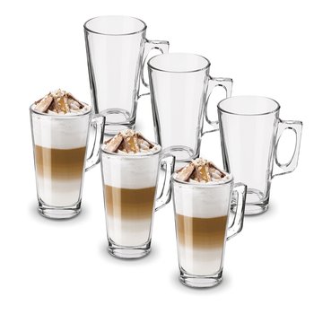 Komplet Szklanek Do Kawy Z Uchem Duże Kubki Wysokie Szklanki Do Latte 6X380 Ml Tadar - Tadar