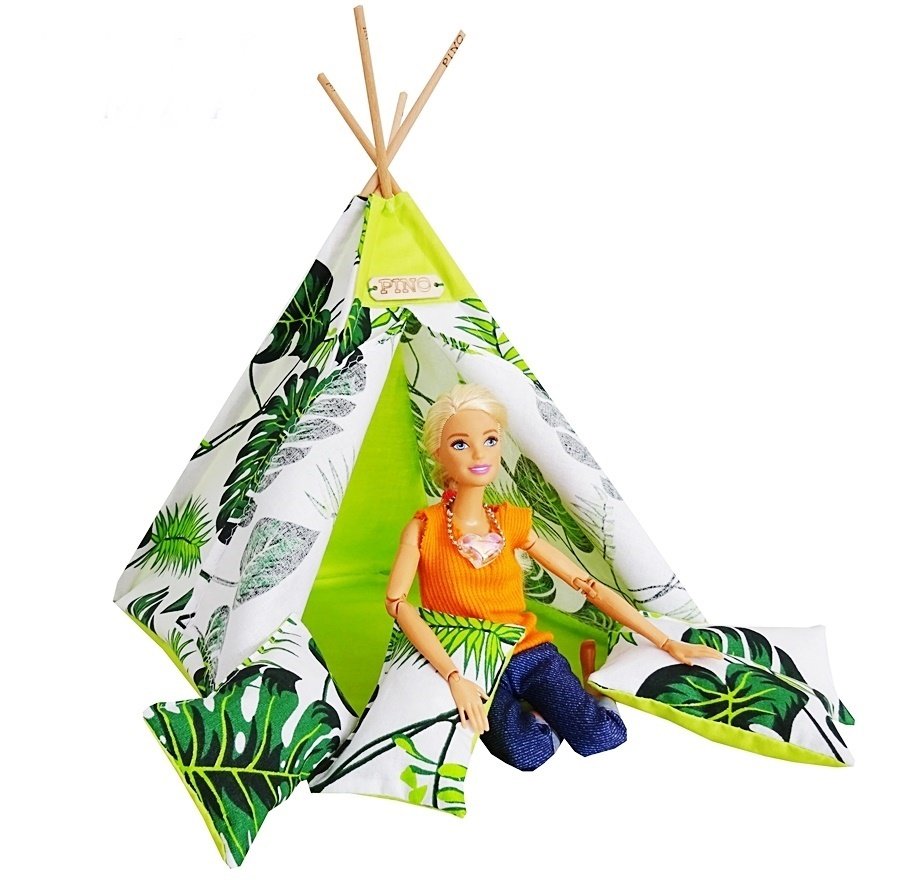Фото - Усе для ляльок Barbie Komplet Tipi dla lalek  , wigwam , namiot z poduszkami 9 el. Liście 