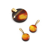 Komplet wisiorek kolczyki bursztyn czarny dąb srebro pozłacane  2345