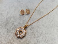 komplet zestaw naszyjnik kwiat kolczyki cyrkonie STAL