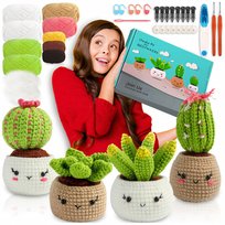 KOMPLETNY ZESTAW DIY DO SZYDEŁKOWANIA KAKTUSY WŁÓCZKA SZYDEŁKA AKSESORIA