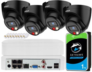 Kompletny Zestaw Monitoringu Ip 4Mpx Dahua 4 X Kamera Ip 4Mpx Full-Color / Rejestrator Ip 4Ch Poe / Dysk Hdd 1Tb / Komplet Wtyków - Dahua