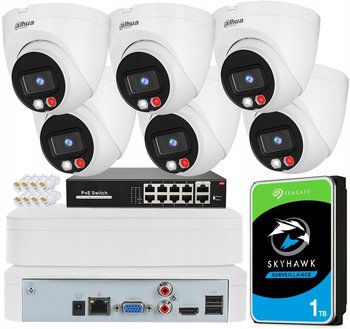 Kompletny Zestaw Monitoringu Ip 4Mpx Dahua Z Możliwością Rozbudowy Do 8 Kamer 6 X Kamera Ip 4Mpx Full-Color | Rejestrator Ip 8Ch | Dysk Hdd 1Tb | Switch 8X Poe | Komplet Wtyków - Dahua