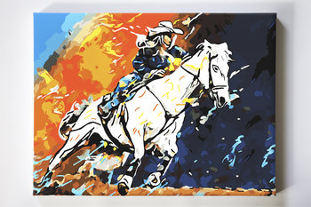 Koń w galopie, postać, kowboj, pęd, malowanie po numerach, blejtram - Akrylowo