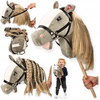 KONIK NA PATYKU SIWY KOŃ HOBBY HORSE PREMIUM GŁOWA KONIA DO SKAKANIA