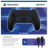Kontroler bezprzewodowy DualSense w kolorze Nocna Czerń w zestawie z przewodem USB do komputera PC