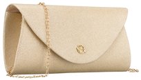 Kopertówka damska brokatowa ROVICKY mała elegancka torebka wieczorowa na łańcuszku złota
