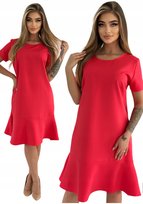 Koralowa Elegancka Sukienka z Falbanką Rozmiar 38 Polski Producent