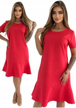 Koralowa Elegancka Sukienka z Falbanką Rozmiar 40 Polski Producent - Inna marka