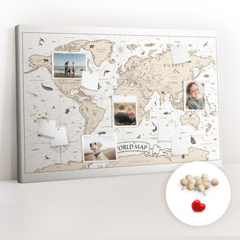 Korkowa Tablica XXL - Planer na Ścianę 120x80 cm - Vintage mapa świata + Drewniane Pinezki - Coloray