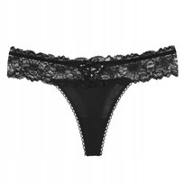 Koronkowe Majtki Damskie Stringi Z Kokardką Zmysłowa Bielizna Kolor Czarny