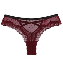 Koronkowe Stringi Kobiece Majtki Damskie Koronka Serce Kolor Bordo