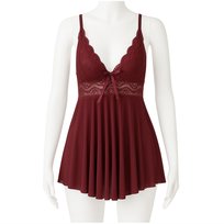 Koronkowy Komplet Bielizna Nocna Damska Piżama Koszulka Halka Stringi Kolor Bordo