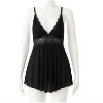 Koronkowy Komplet Bielizna Nocna Damska Piżama Koszulka Halka Stringi Kolor Czarny