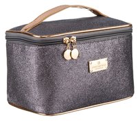 Kosmetyczka damska kuferek na suwak szara z uchwytem do przenoszenia organizer podróżny przegródki na pędzle PETERSON