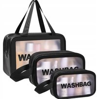 KOSMETYCZKA PODRÓŻNA PRZEZROCZYSTA 3w1 ORGANIZER NA KOSMETYKI DO SAMOLOTU CZARNA