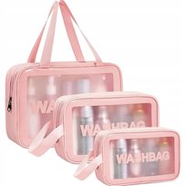 KOSMETYCZKA PODRÓŻNA PRZEZROCZYSTA 3w1 ORGANIZER NA KOSMETYKI DO SAMOLOTU RÓŻÓWA